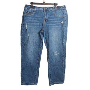 American Rag Cie Capri Jeans Womens 2X Medium Wash High Rise Distressed Stretch